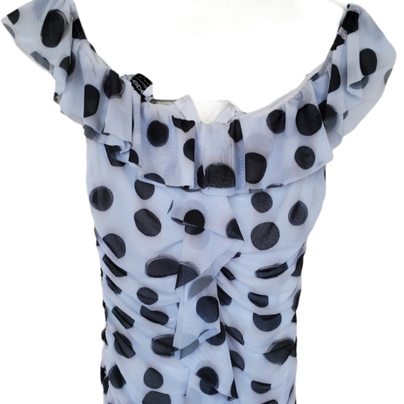 Bebe Stéphanie Rouched Polka Dot Dress Medium - Picture 2 of 11